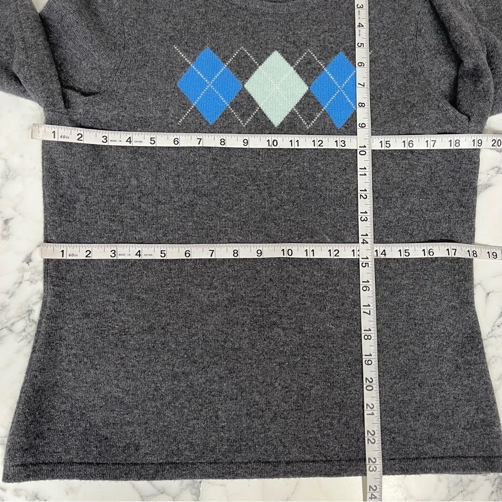 Lands End Argyle 100% Cashmere Crew Neck Women’s Sweater Gray Blue M 10-12 - Picture 4 of 6